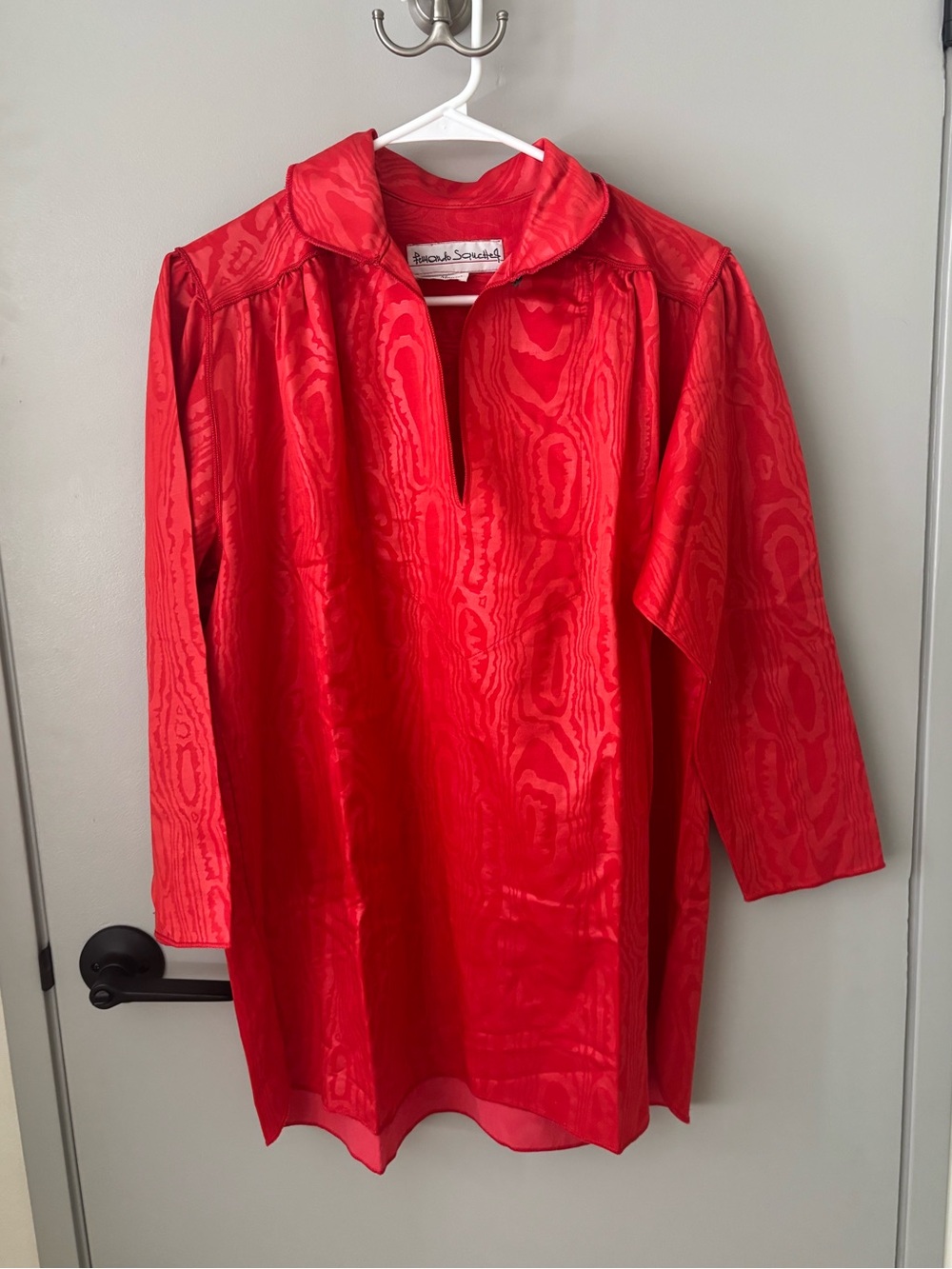 Vintage Fernando Sanchez for Neiman Marcus Red Moiré Tunic Blouse